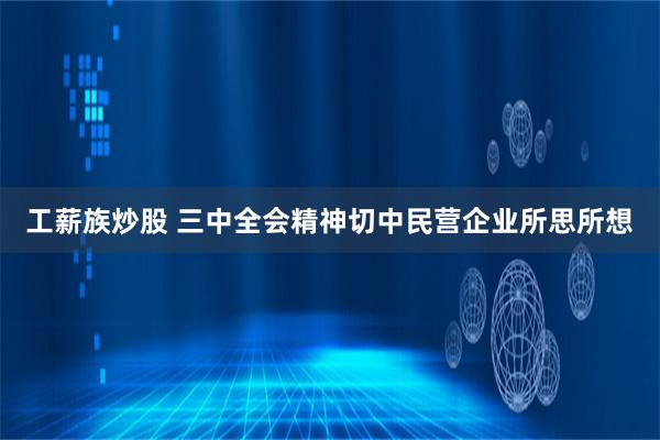 工薪族炒股 三中全会精神切中民营企业所思所想